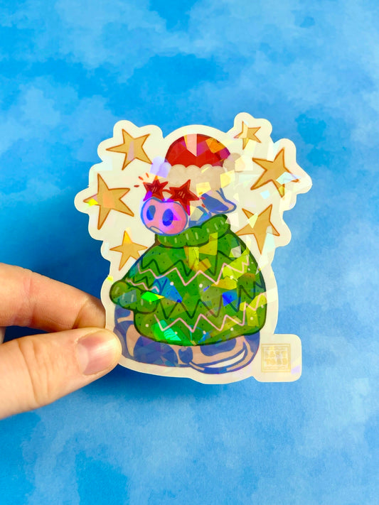 Christmas Cow Vinyl Art Sticker